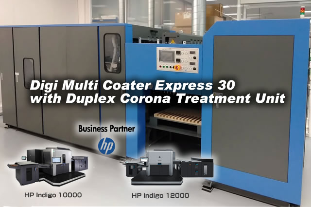 Digi Multi Coater Express 30 with Duplex Corona Treatment Unit at HP Indigo Graphic Exprerience Center in Barcelona