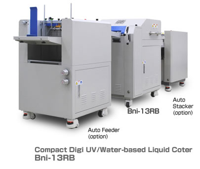 Bni-13RB is Compact UV Coater upto A3 in one system for Primer and UV, Water-Based Liquid coating.