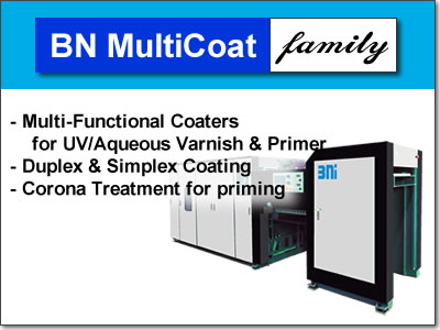 BN MultiCoat family, multi-functional UV/Aqueous and primer coater with duplex coating.