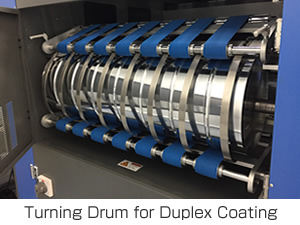Digi Multi Coater 25 for UV and Water-based varnish coating, which is specially designed for Komori Digital Press Impremia IS29. Duplex Coating for B2 Size Media