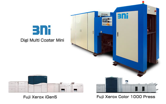 Digi Multi Coater Mini is Coater which is two in one system for SRA3/B3 UV and Water-based varnish coating after printing and Duplex Coating for Fuji Xerox iGen5 and Fuji Xerox Color 1000 Press.