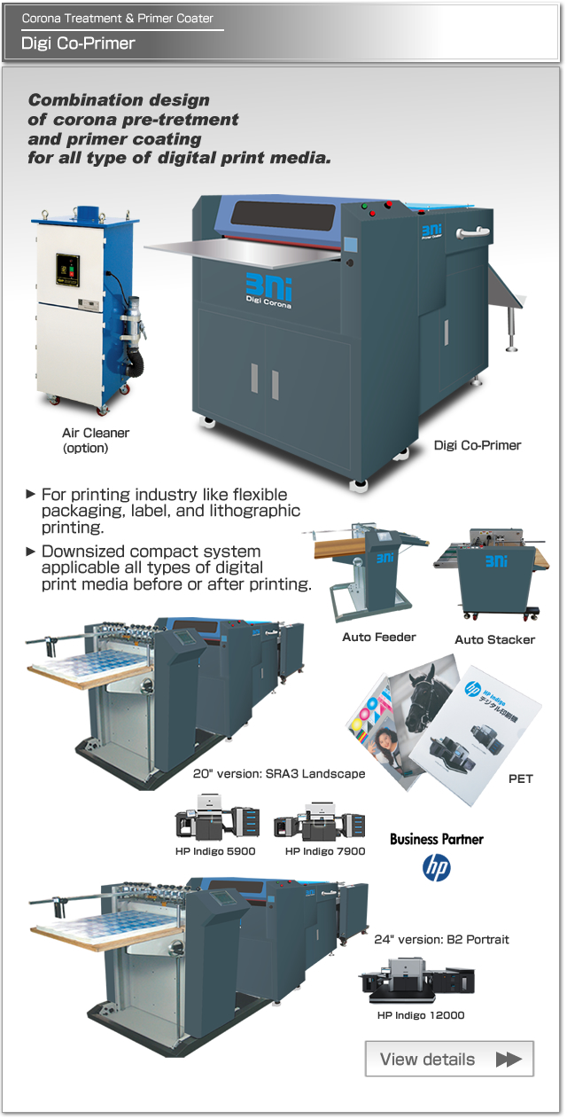 Digi Co-Primer, Corona Treatment and Primer Coater, combination design of corona pre-treatment and primer coating for all types of digital print media.