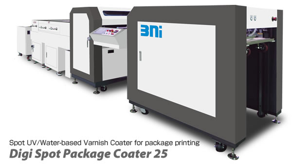 Digi Spot Package Coater 25 is Spot UV/Water-based Varnish Coater with chamber anilox roll and flexo plate for KOMORI Impremia IS29, B2 digital printing press and A1 offset printing press, which is designed for package printing and eusures high-grade spot UV/Water-based Varnish Coating with Flexo Plate.