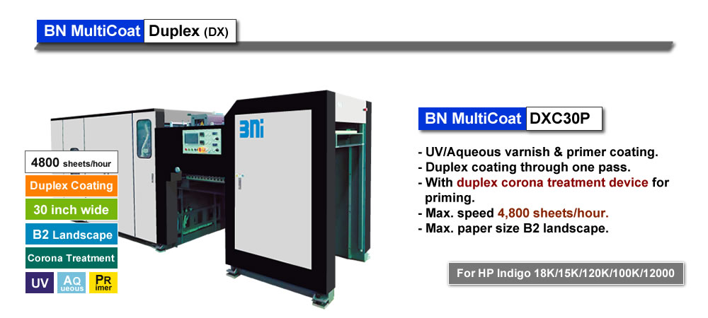 BN MultiCoat DX30P/Corona, multi-functional UV/Aqueous and primer coater with duplex coating and duplex corona treatment.