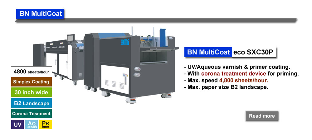 BN MultiCoat eco SXC30P, multi-functional UV/Aqueous and primer coaterwith corona treatment.