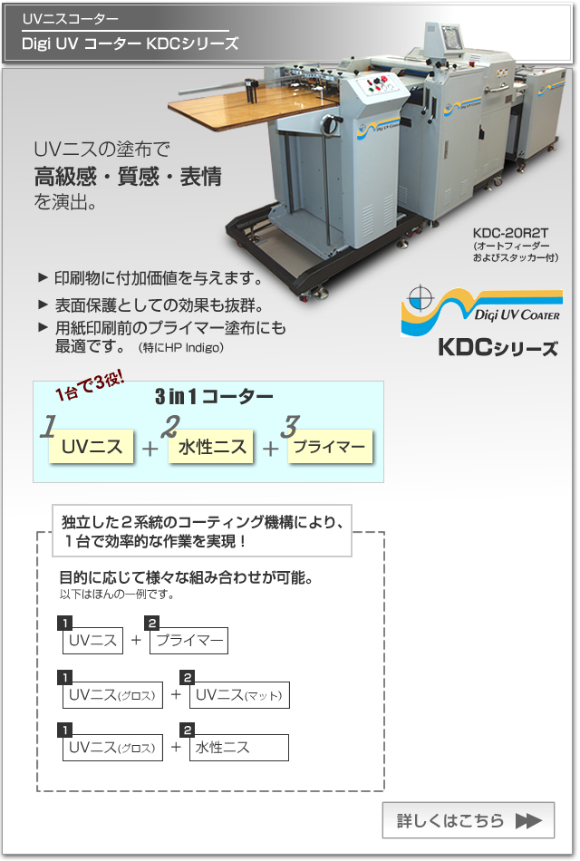 Digi UVニスコーターは1台で３役、UVニス、水性ニス、プライマーにも使えます！