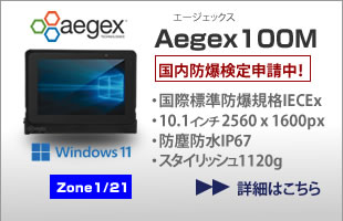 国内防爆検定合格、国際標準防爆規格 IECEx Zone1/21対応、タブレットPC（10.1インチ）